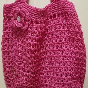 DARK PINK HEAVY KNIT CROCHETED PURSE OR TOTE